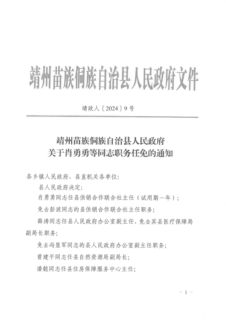 靖州苗族侗族自治县人民政府关于肖勇勇等同志职务任免的通知